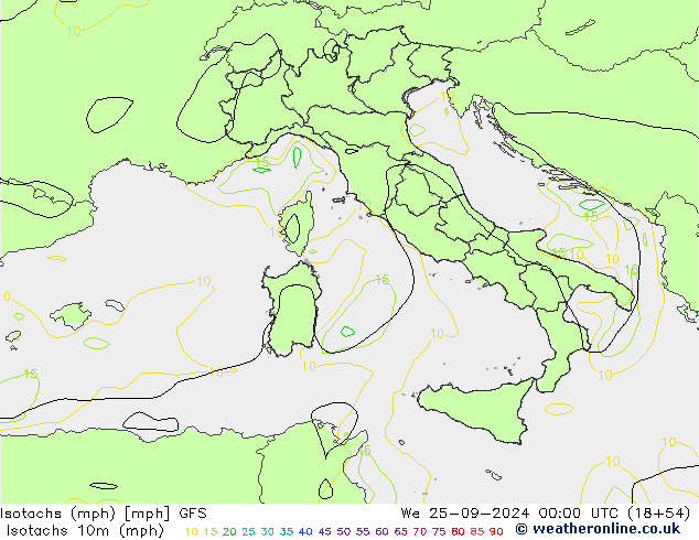 Izotacha (mph) GFS śro. 25.09.2024 00 UTC