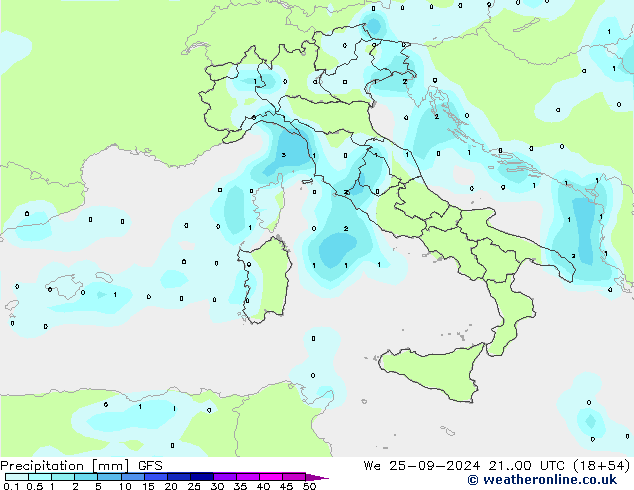 Precipitazione GFS mer 25.09.2024 00 UTC