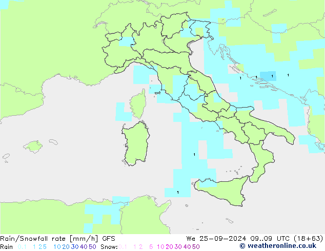 Rain/Snowfall rate GFS  25.09.2024 09 UTC