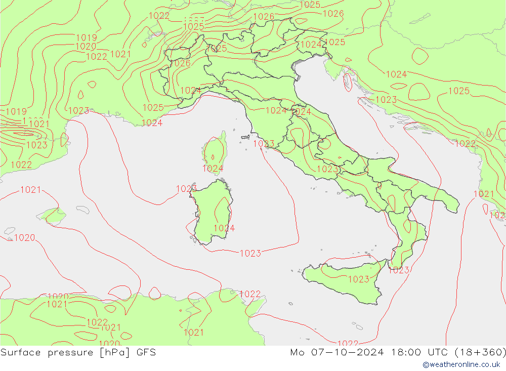 pressão do solo GFS Seg 07.10.2024 18 UTC