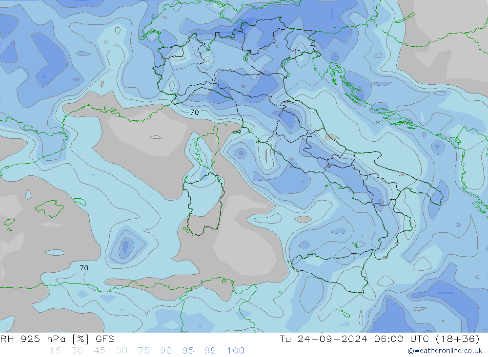 RH 925 hPa GFS Tu 24.09.2024 06 UTC