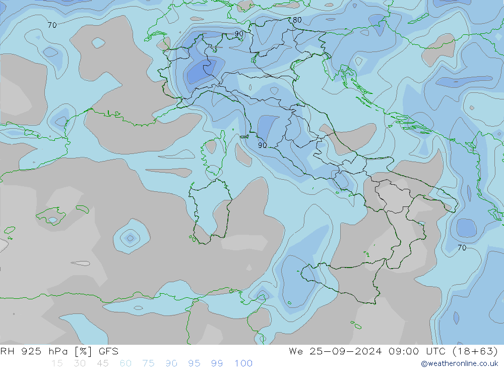 RH 925 hPa GFS Mi 25.09.2024 09 UTC