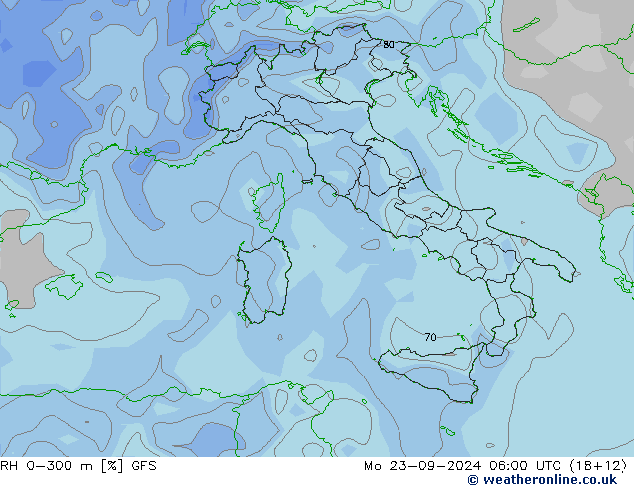 RH 0-300 m GFS Po 23.09.2024 06 UTC