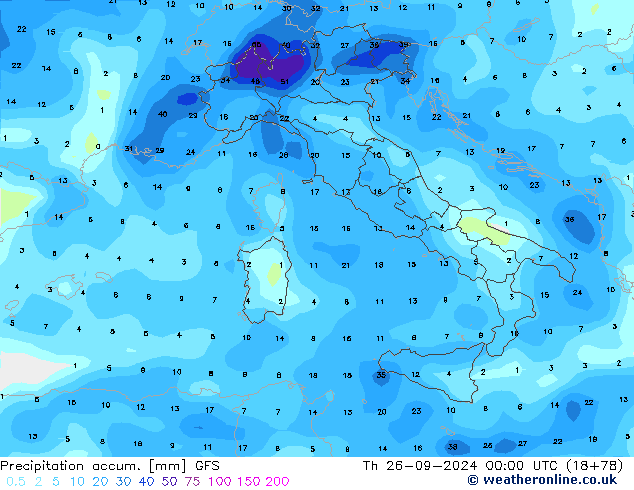 Precipitation accum. GFS Th 26.09.2024 00 UTC