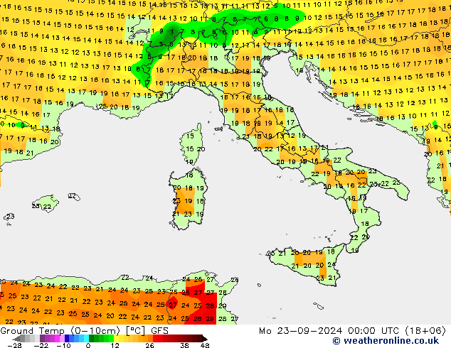 Ground Temp (0-10cm) GFS Mo 23.09.2024 00 UTC