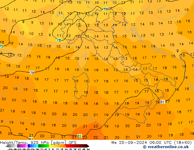 Height/Temp. 925 hPa GFS St 25.09.2024 06 UTC