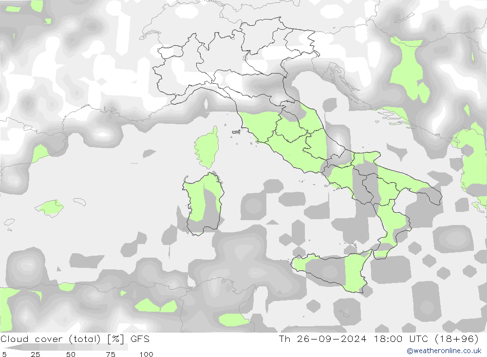 Bewolking (Totaal) GFS do 26.09.2024 18 UTC