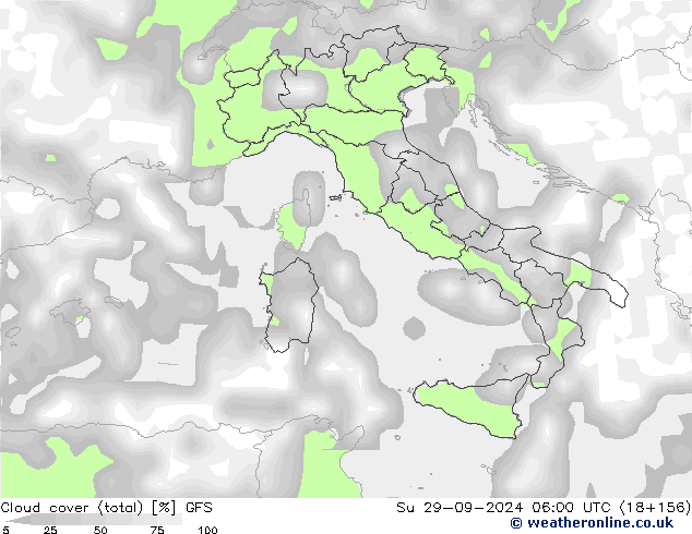 Nuages (total) GFS dim 29.09.2024 06 UTC