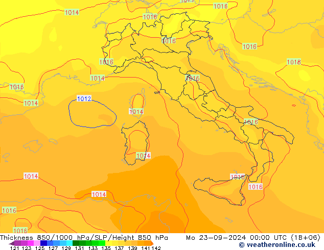 Thck 850-1000 hPa GFS lun 23.09.2024 00 UTC