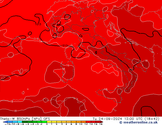 Theta-W 850hPa GFS Tu 24.09.2024 12 UTC