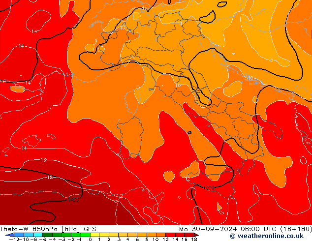 Theta-W 850hPa GFS Mo 30.09.2024 06 UTC