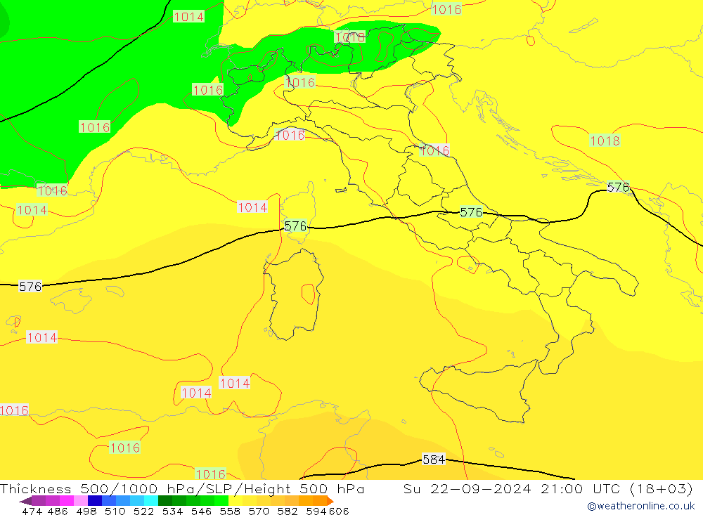 Thck 500-1000hPa GFS Su 22.09.2024 21 UTC