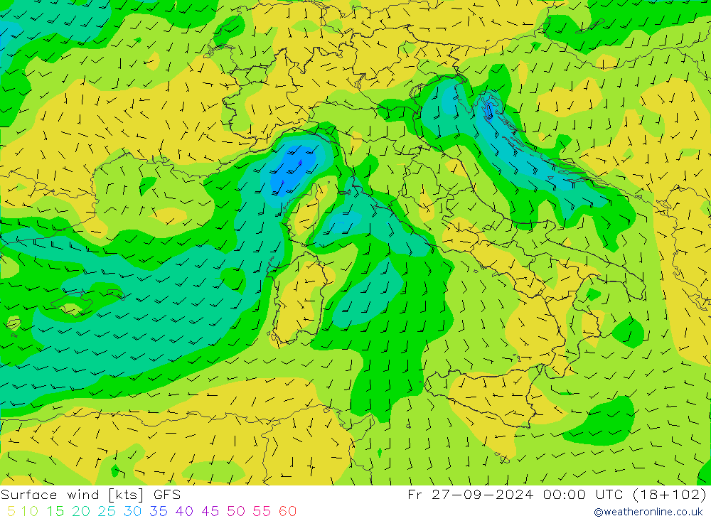 Surface wind GFS Fr 27.09.2024 00 UTC