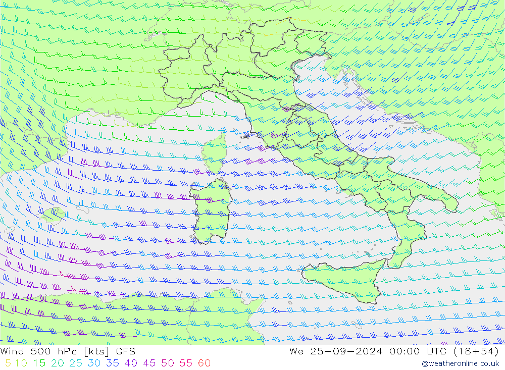 Wind 500 hPa GFS wo 25.09.2024 00 UTC