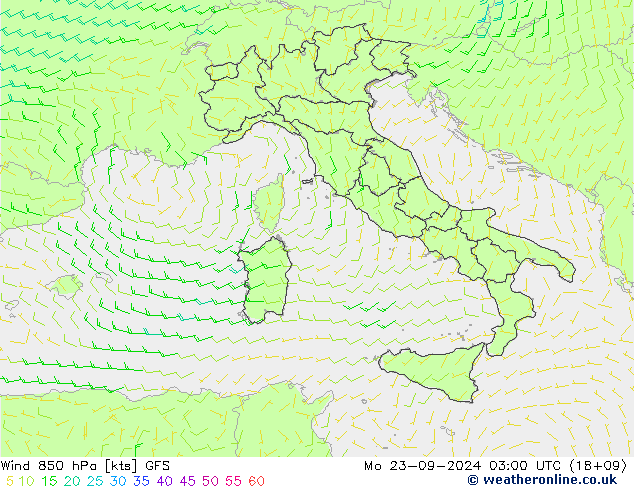 Rüzgar 850 hPa GFS Pzt 23.09.2024 03 UTC