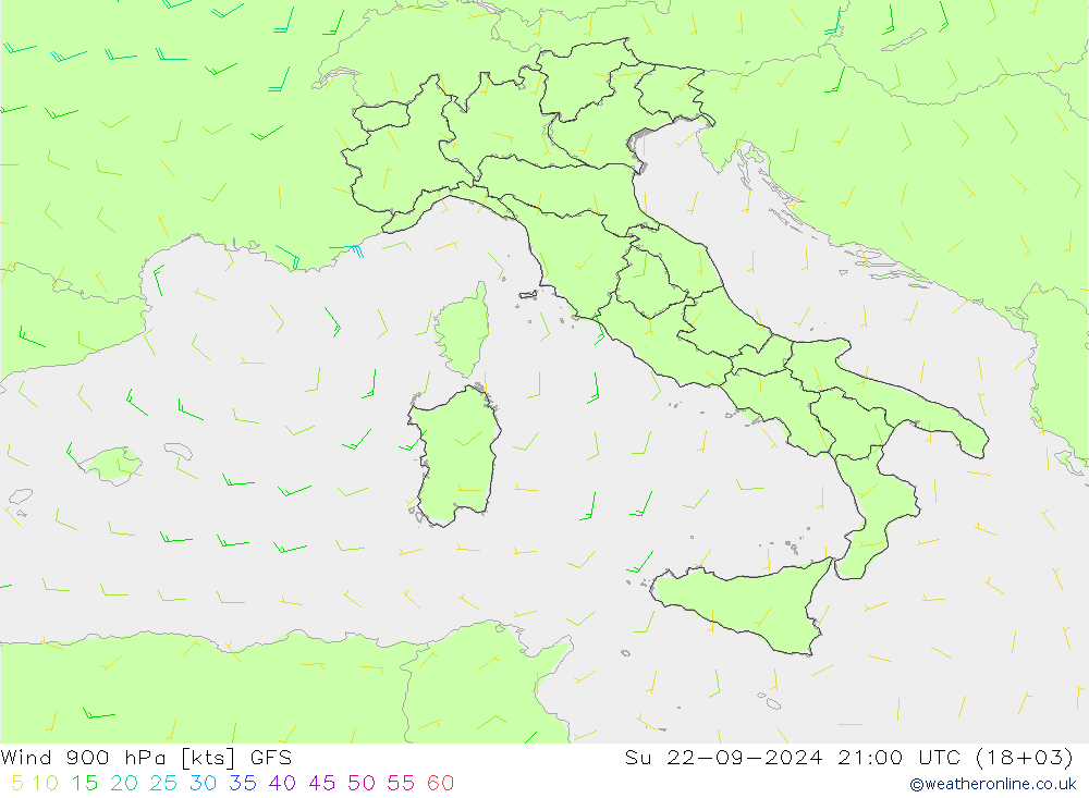 Wind 900 hPa GFS Su 22.09.2024 21 UTC