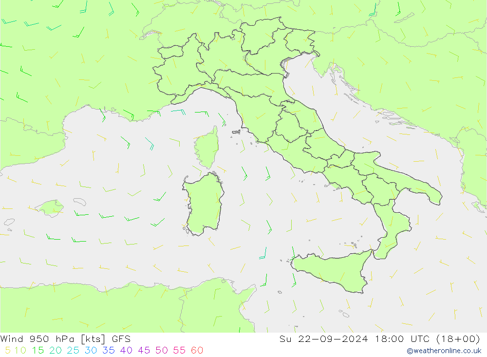 Viento 950 hPa GFS dom 22.09.2024 18 UTC