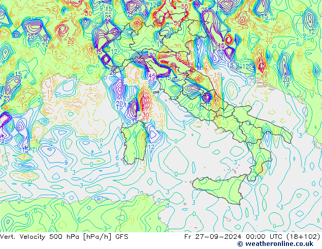 Vert. Velocity 500 hPa GFS ven 27.09.2024 00 UTC