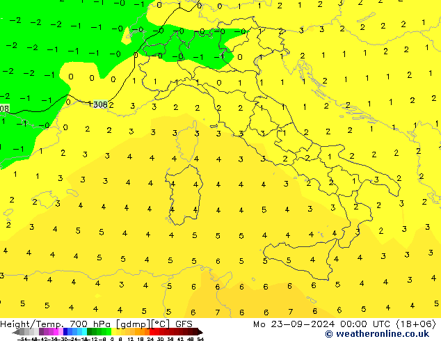 Height/Temp. 700 hPa GFS Mo 23.09.2024 00 UTC