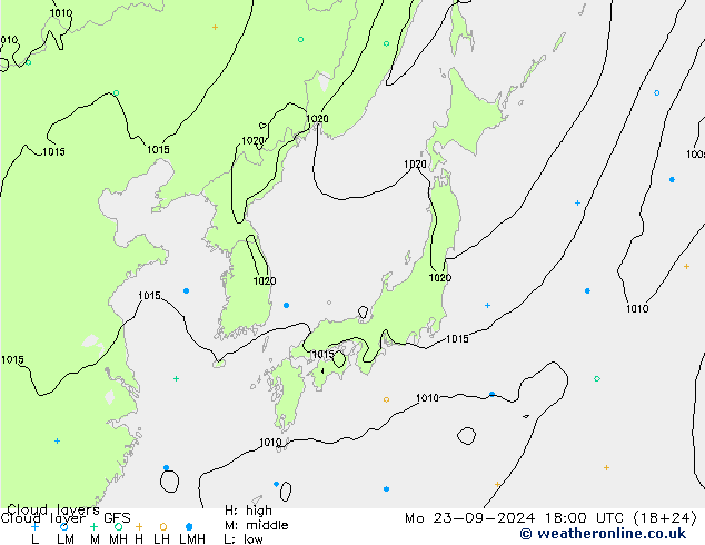 Cloud layer GFS Pzt 23.09.2024 18 UTC