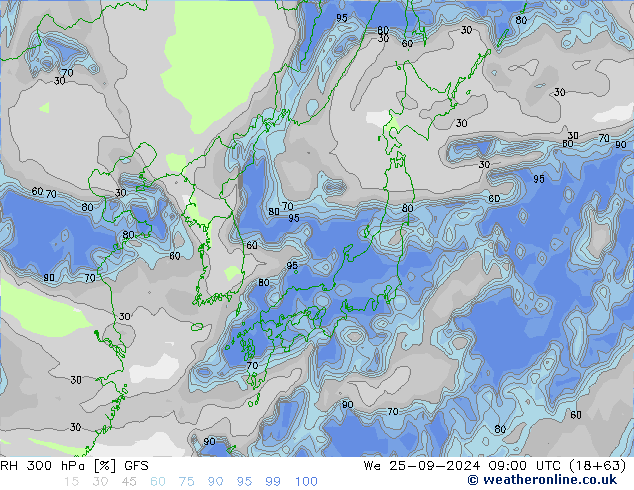 RH 300 hPa GFS Mi 25.09.2024 09 UTC