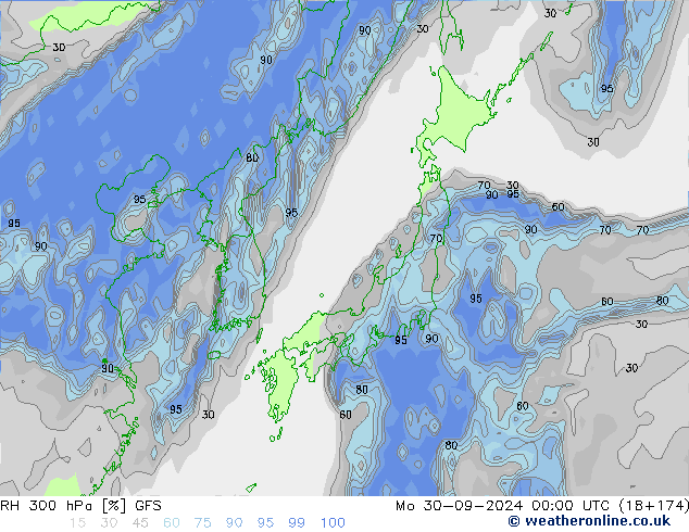 RH 300 hPa GFS Mo 30.09.2024 00 UTC