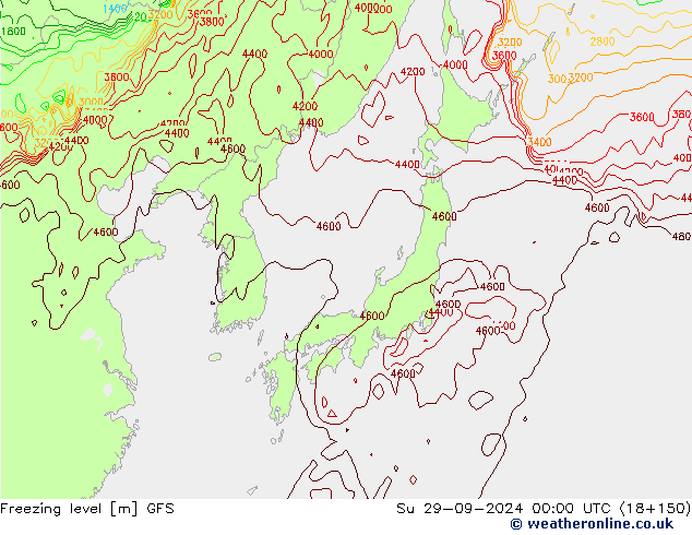 Freezing level GFS Вс 29.09.2024 00 UTC