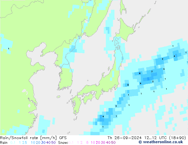 Rain/Snowfall rate GFS чт 26.09.2024 12 UTC