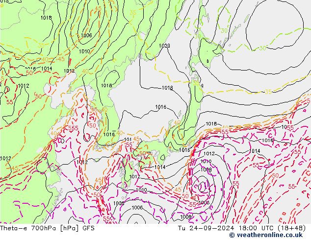 Theta-e 700hPa GFS  24.09.2024 18 UTC