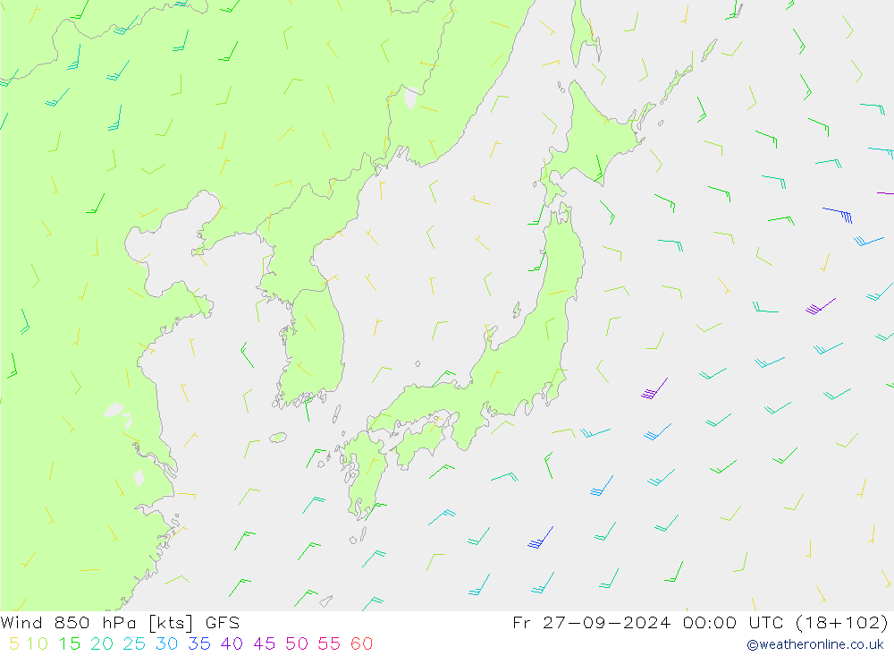 Wind 850 hPa GFS Fr 27.09.2024 00 UTC