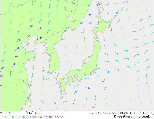 Wind 900 hPa GFS Mo 30.09.2024 00 UTC