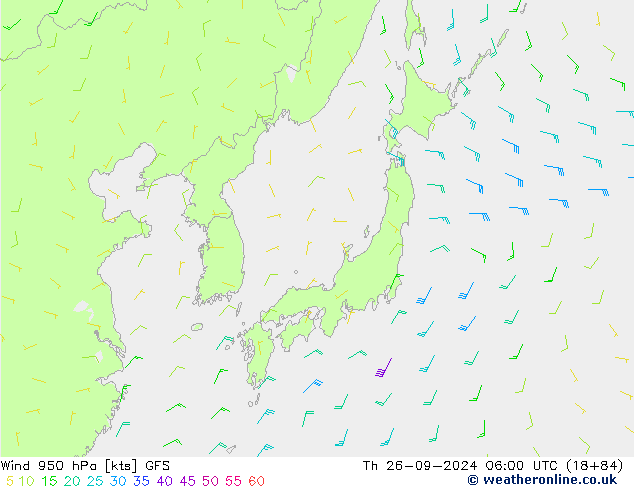 ветер 950 гПа GFS чт 26.09.2024 06 GMT