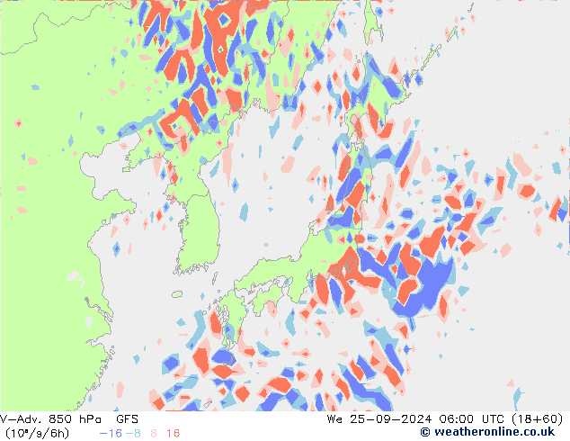 V-Adv. 850 hPa GFS śro. 25.09.2024 06 UTC