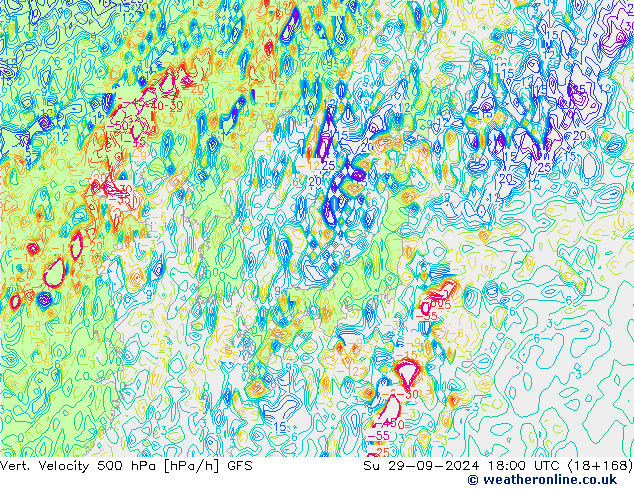 500 hPa Dikey Hız GFS Paz 29.09.2024 18 UTC