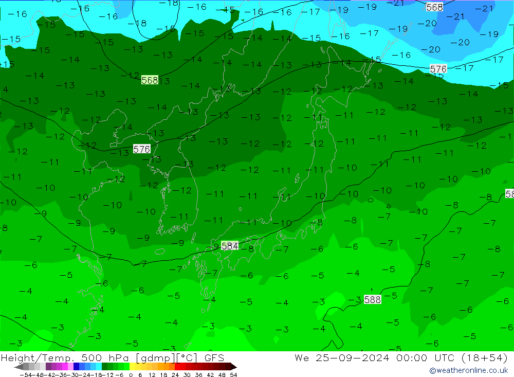 Height/Temp. 500 hPa GFS We 25.09.2024 00 UTC