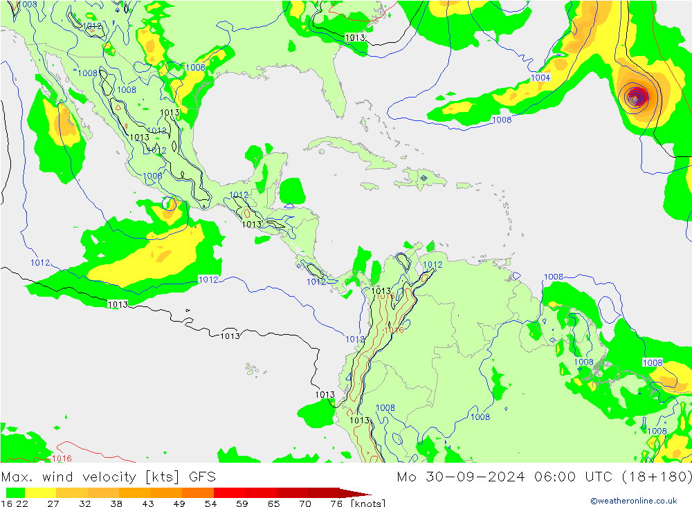 Max. wind velocity GFS lun 30.09.2024 06 UTC