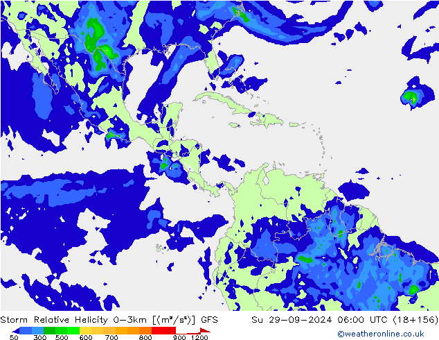 Storm Relative Helicity GFS zo 29.09.2024 06 UTC