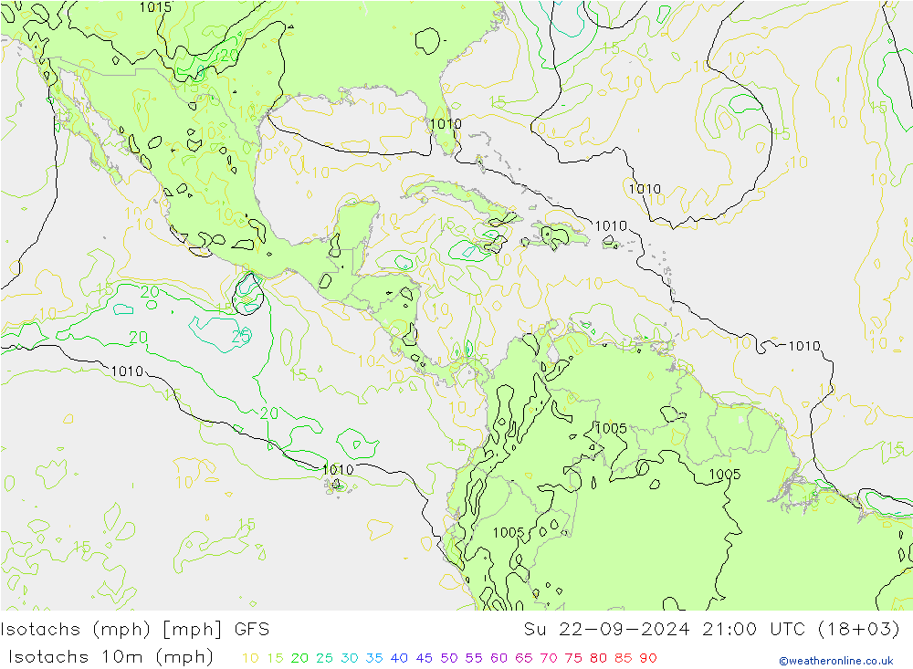 Eşrüzgar Hızları mph GFS Paz 22.09.2024 21 UTC