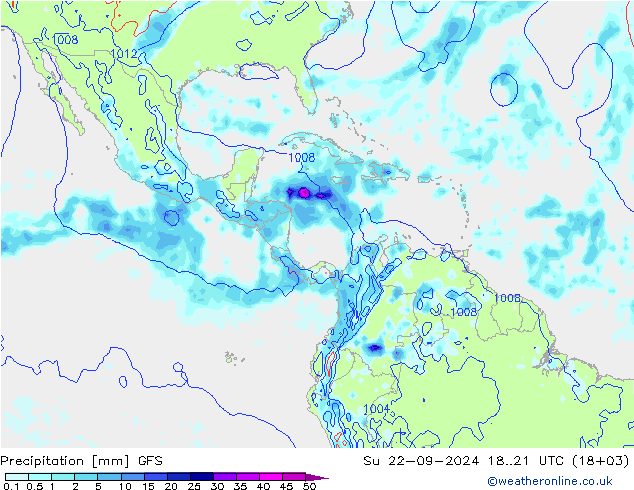 Niederschlag GFS So 22.09.2024 21 UTC