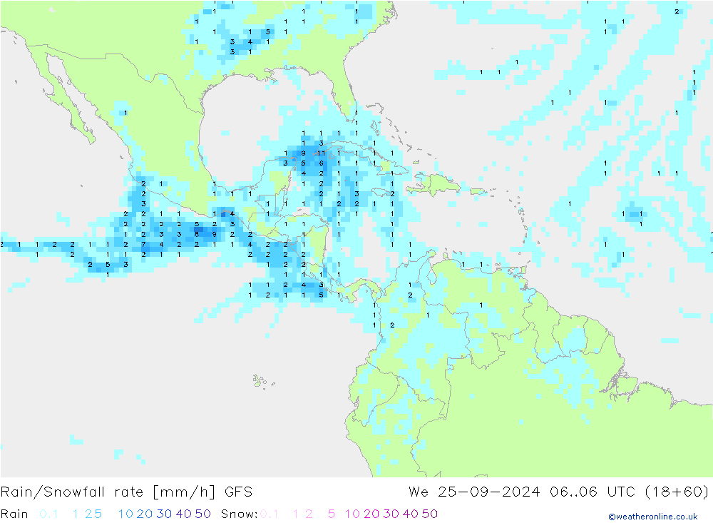 Rain/Snowfall rate GFS mer 25.09.2024 06 UTC