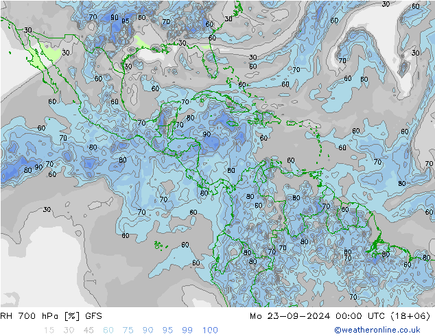 RH 700 hPa GFS Mo 23.09.2024 00 UTC