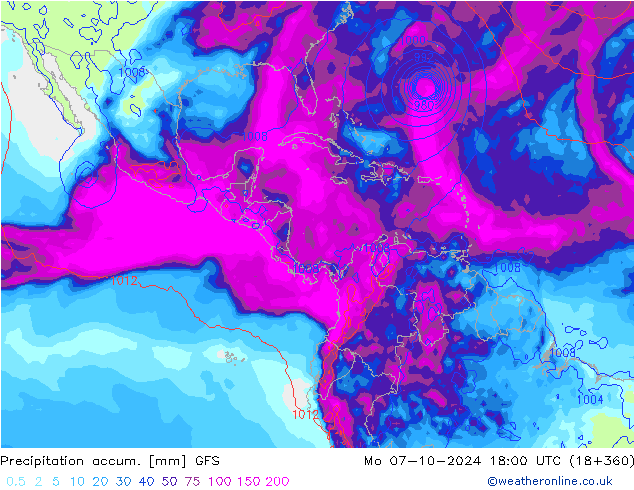 Precipitation accum. GFS lun 07.10.2024 18 UTC