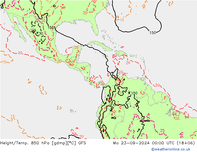 Height/Temp. 850 hPa GFS Mo 23.09.2024 00 UTC