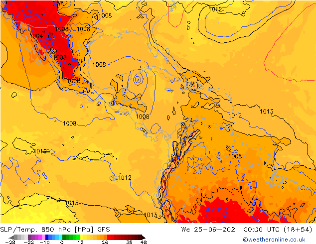 850 hPa Yer Bas./Sıc GFS Çar 25.09.2024 00 UTC