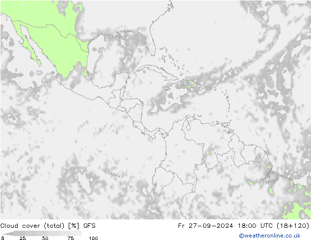 Nubi (totali) GFS ven 27.09.2024 18 UTC