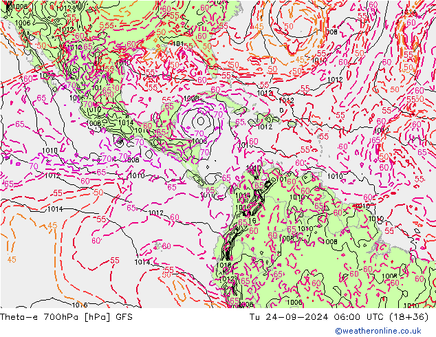 Theta-e 700hPa GFS mar 24.09.2024 06 UTC