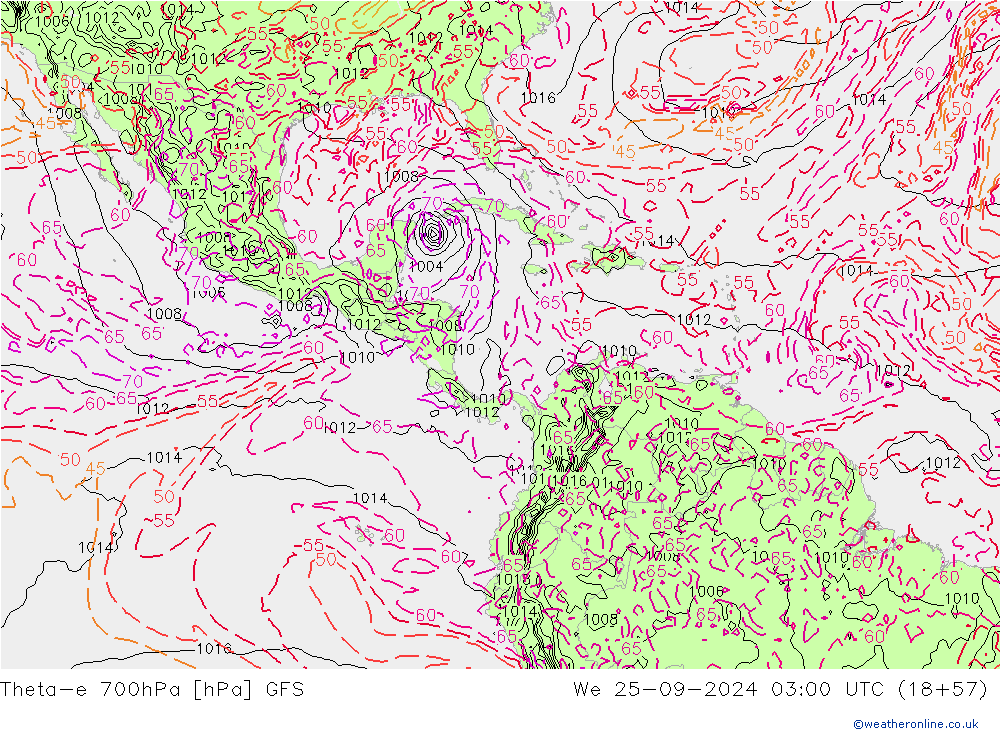 Theta-e 700hPa GFS Mi 25.09.2024 03 UTC