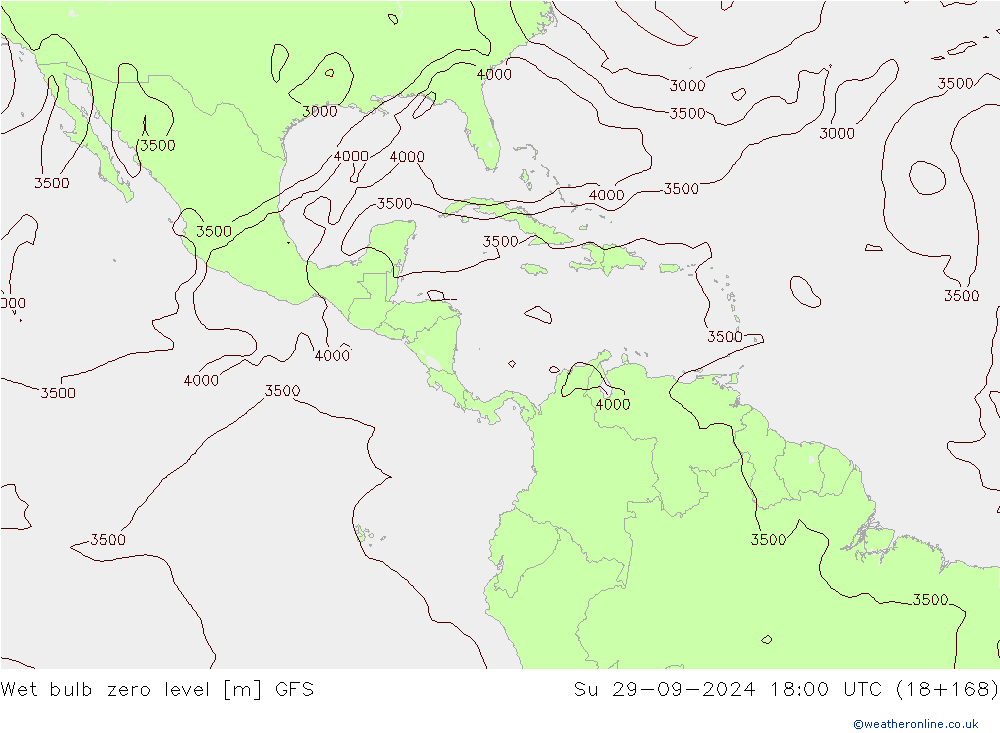 Wet bulb zero level GFS  29.09.2024 18 UTC