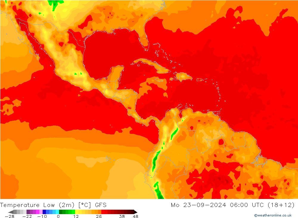 Temperature Low (2m) GFS Mo 23.09.2024 06 UTC