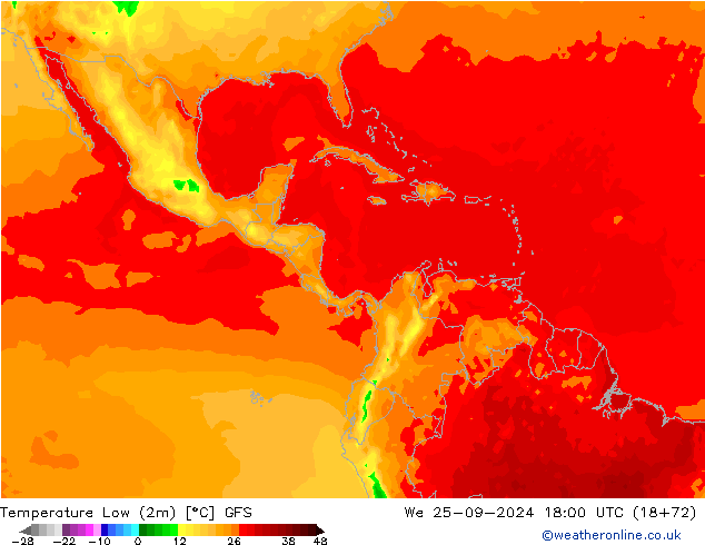 Minumum Değer (2m) GFS Çar 25.09.2024 18 UTC